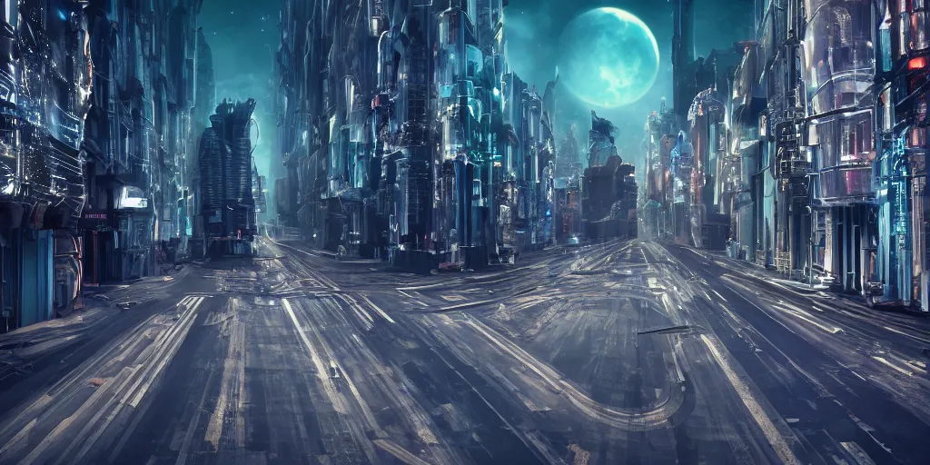 Image similar to cinematic shot of a futuristic neon st. petersburg city in the moon's hollow, russian orbit city cityscape, telephoto, iconic scene from the paranoid thriller sci fi film directed by stanley kubrick, anamorphic cinematography, beautiful composition, color theory, leading lines, photorealistic, moody volumetric lighting