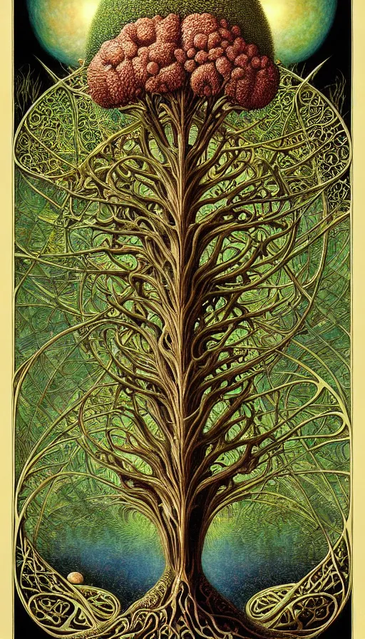 Image similar to tree of life by roger dean and andrew ferez, art forms of nature by ernst haeckel, divine chaos engine, symbolist, visionary, art nouveau, botanical fractal structures, organic, detailed, realistic, surreality