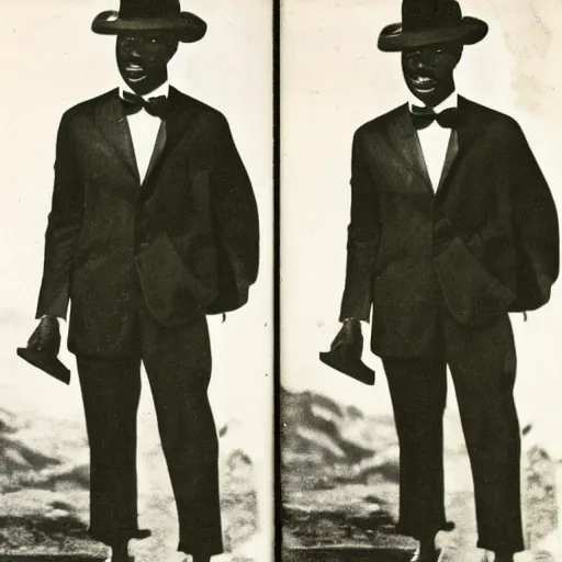 Image similar to vintage photo of a black man wearing a black suit in rio de janeiro