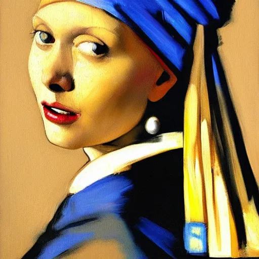 Image similar to greg manchess portrait painting of the girl with the pearl earring with the face of elon musk, medium shot, asymmetrical, profile picture, organic painting, sunny day, matte painting, bold shapes, hard edges, street art, trending on artstation, by huang guangjian and gil elvgren and gerald brom