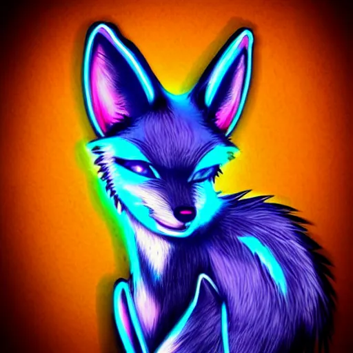 Prompt: blue fennec furry anthro facing camera blue eyes neon highly detailed