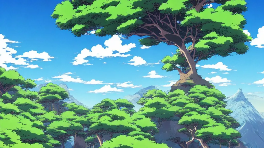 Image similar to beautiful landscape scenery by miyazaki, anime poster, cel shaded