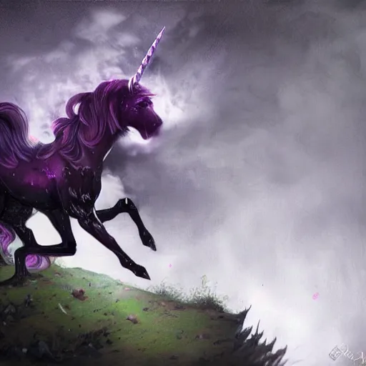 Image similar to a dark stabby unicorn, fantasy art