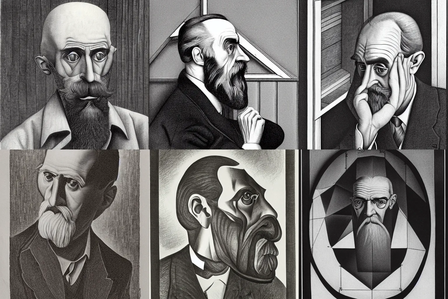 Prompt: a portrait of M.C Escher by M.C Escher