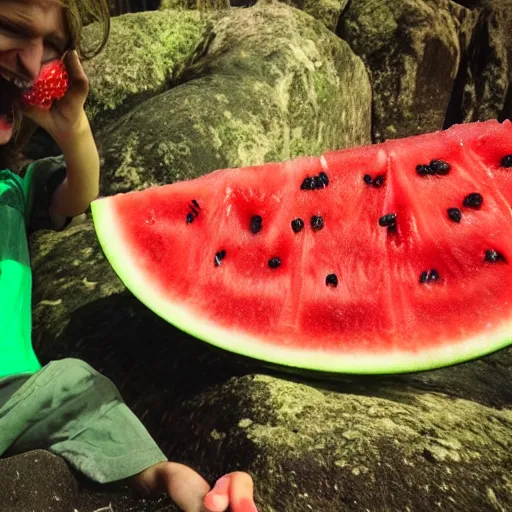 Image similar to Gollum eating watermelon, action, go pro