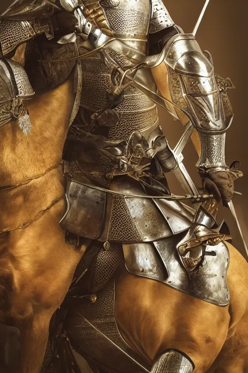 Image similar to a portrait of a medieval knight on horseback wielding a long lance, historical setting, dynamic pose, close - up, intricate details, intricately detailed clothing, intricate textures, warm lighting, vivid colors, smoke and mist, realistic octane render, hyper realistic render, volumetric shading, depth of field, raytracing, 8 k,