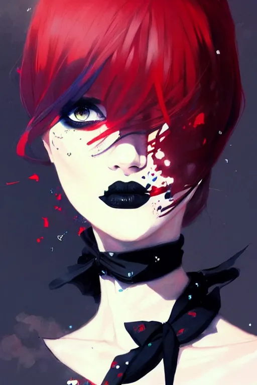 Image similar to a ultradetailed beautiful painting of a stylish goth girl wearing a tie, by conrad roset, greg rutkowski and makoto shinkai trending on artstation