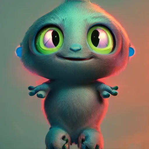 Image similar to adorable glowing creature, trending on artstation, cute, big eyes, matte painting, concept art, pixar, disney, highly detailed, cinematic composition, unreal engine, 3 d rendered in octane