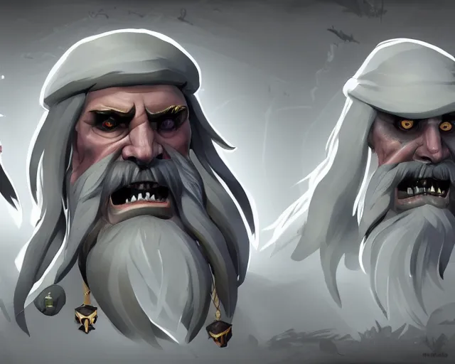 Image similar to sea of thieves character portrait concept art for a ghostly white bearded villain with snarling teeth, cgsociety, trending on artstation, rare ltd,