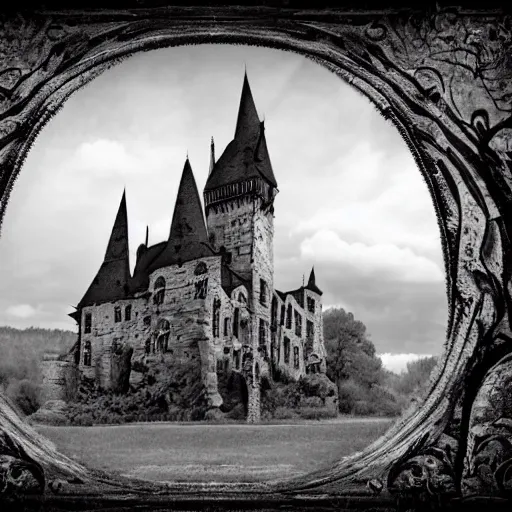 Prompt: scary gothic castle landscape