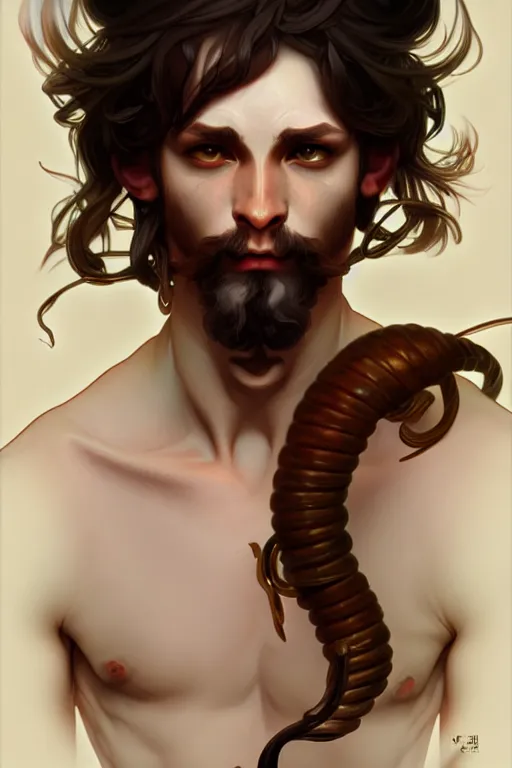 Prompt: male satyr bard, highly detailed, digital painting, artstation, sharp focus, illustration, art by tan zi and ayanamikodon and alphonse mucha and wlop