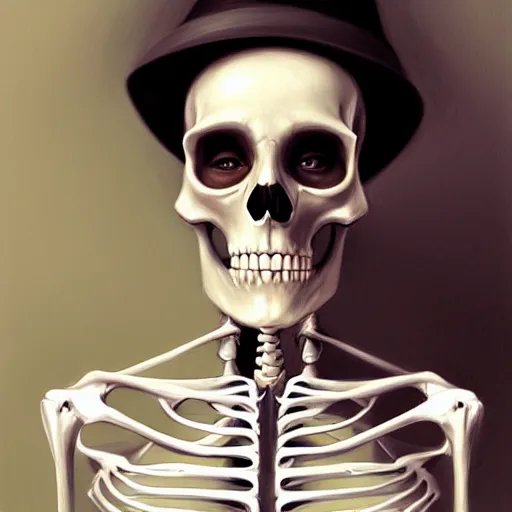 Prompt: Portrait of an elegant Skeleton by Mandy Jurgens