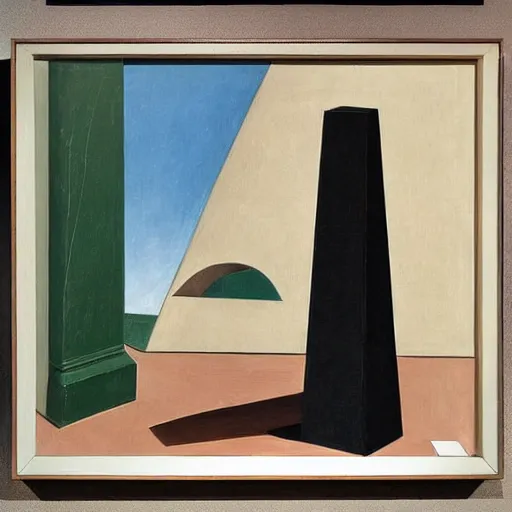 Image similar to a painting by giorgio de chirico of an abstract sculpture by the caretaker