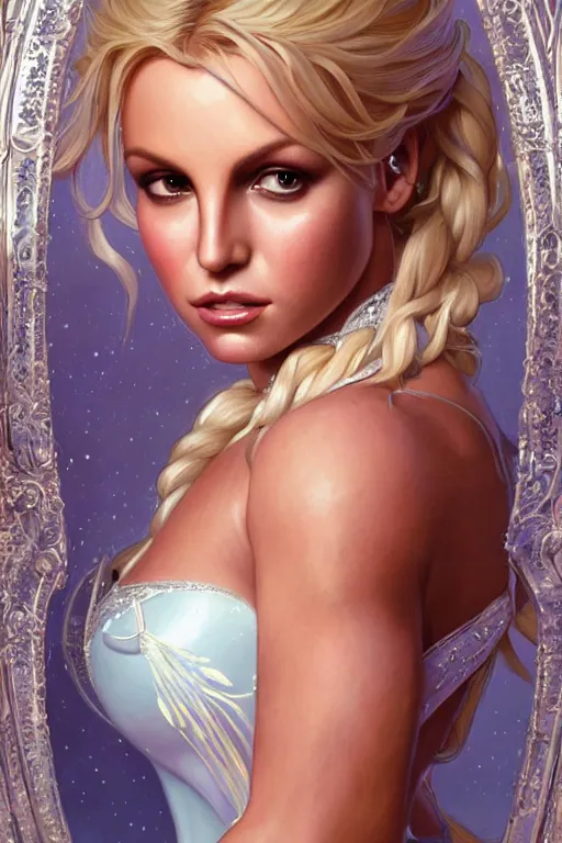 Prompt: ultra realistic illustration, a stunningly beautiful and dove britney spears as elsa, intricate, elegant, highly detailed, digital painting, artstation, concept art, smooth, sharp focus, illustration, art by artgerm and greg rutkowski and alphonse mucha