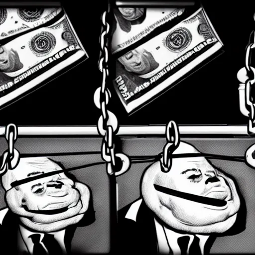 Image similar to congressmen chained to money bags