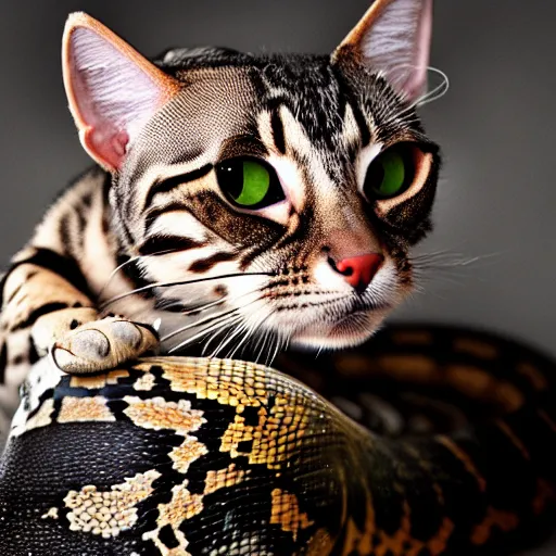 Prompt: a reptilian feline snake - cat - hybrid, animal photography