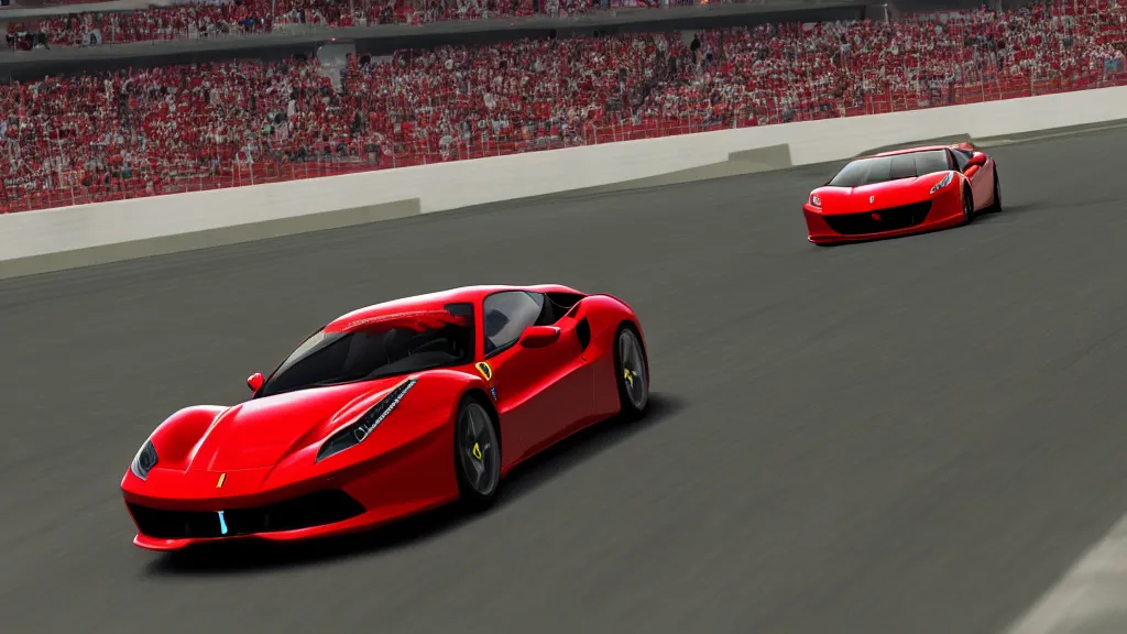 Image similar to forza motorsport screenshot of a ferrari on a racetrack