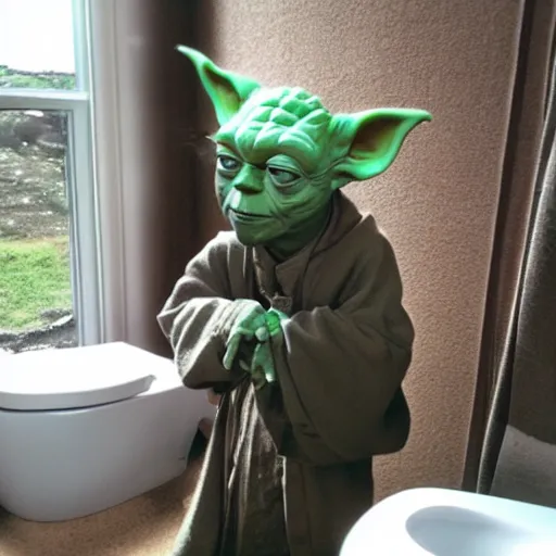 Prompt: yoda on the toilet