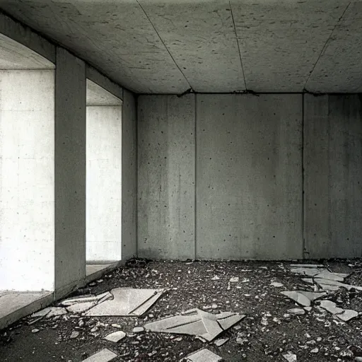 Image similar to an abandoned modern art deco room in a concrete building, few plants, dreamy, overcast, by hans bellmer