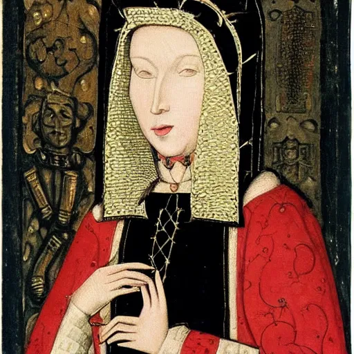 Image similar to portrait of a woman!!!! knight!!, 15th century!! gothic!!!!! medieval cathedral behind her-H 768