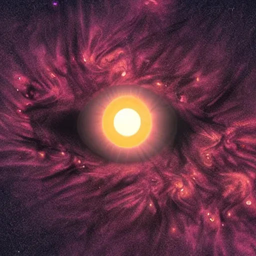 Image similar to hyperrealistic. A solar eclipse with radiant tentacles smothering the nearby stars.