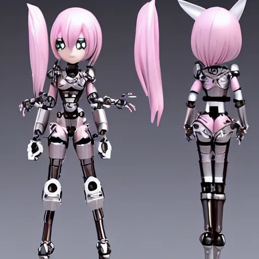 Image similar to cute chibi pvc figure of a robot girl, knight armor, energetic, anime, vray