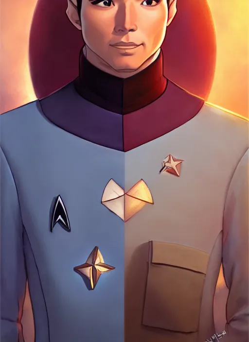 Image similar to cute star trek officer pol pot, natural lighting, path traced, highly detailed, high quality, digital painting, by don bluth and ross tran and studio ghibli and alphonse mucha, artgerm