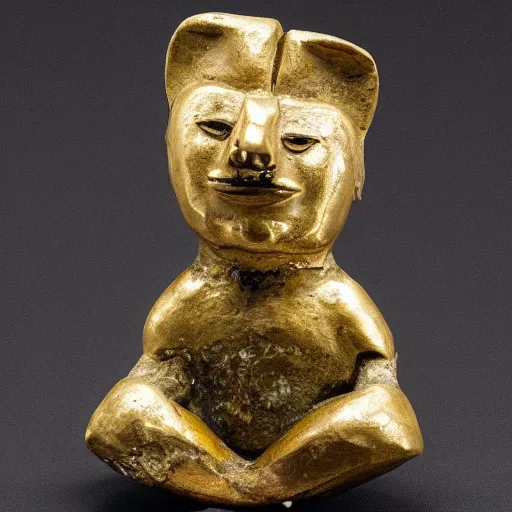 Prompt: a pre-columbian gold figurine of a badger