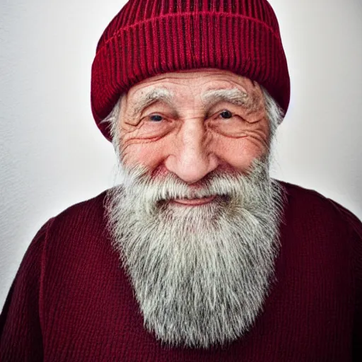 Prompt: portrait of a friendly old man, with a beard and a beanie