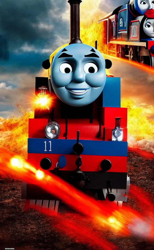 Prompt: thomas the tank engine vs. optimus prime : big revenge : coming soon to theaters, epic cinematic poster, realistic, photo, photorealistic, detailed, high quality, high resolution, 8 k, hdr, 4 k