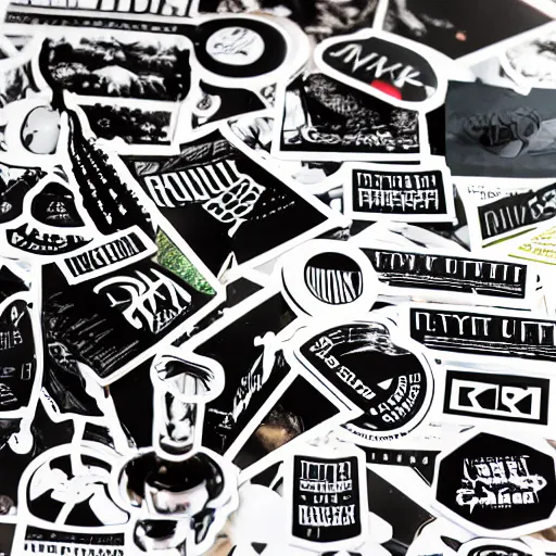 Image similar to black on white graphic design stickers in style of david rudnick, eric hu, guccimaze, acid, y 2 k, 4 k sharpening,