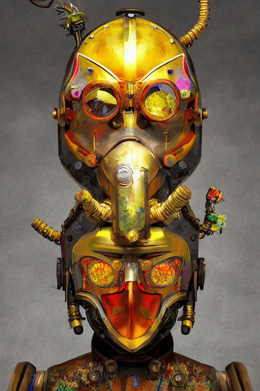 Image similar to colorful vivid steampunk mask minimalist fantasy art robot ninja helmet, global illumination ray tracing hdr fanart arstation by sung choi and eric pfeiffer and gabriel garza and casper konefal