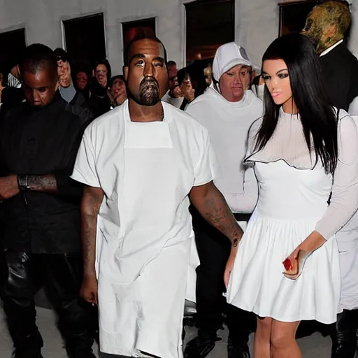 Prompt: Kanye West wearing maid outfit