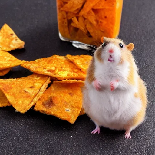 Image similar to ( dorito + hamster ) hopping