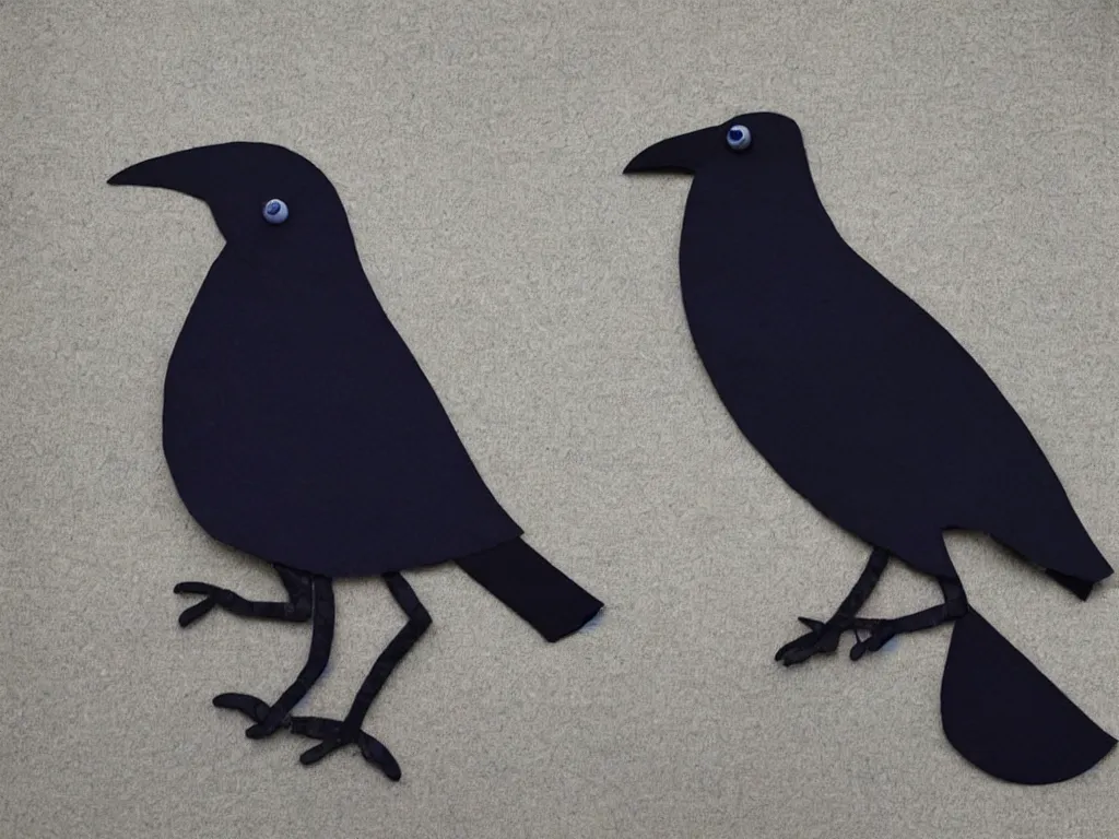 Image similar to a crow made out of fabric, designed by Pixar