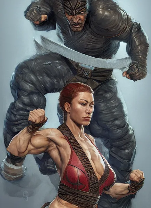 Image similar to very muscled Amazon martial artist as a ruggedly mean looking heroine, wearing gi intricate, elegant, highly detailed, centered, digital painting, artstation, concept art, smooth, sharp focus, illustration, art by artgerm and donato giancola and Joseph Christian Leyendecker, WLOP