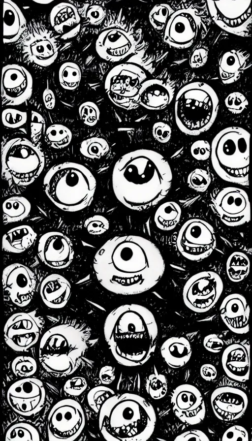 Prompt: a storm vortex made of many demonic eyes and teeth, by jhonen vasquez