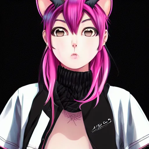 Image similar to full headshot portrait of anime catgirl with pink mohawk punk, digital art, drawn by WLOP, by Avetetsuya Studios, anime manga panel, trending on artstation, wearing a plaid shirt