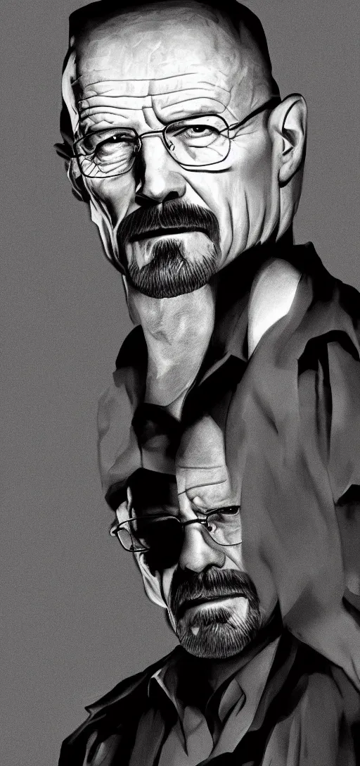 Image similar to phone wallpaper of a photo portrait of walter white posing, black and white photo