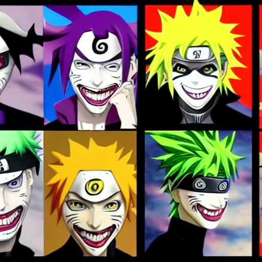 Image similar to Joker looks like Naruto, Joker as Naruto, high quality art