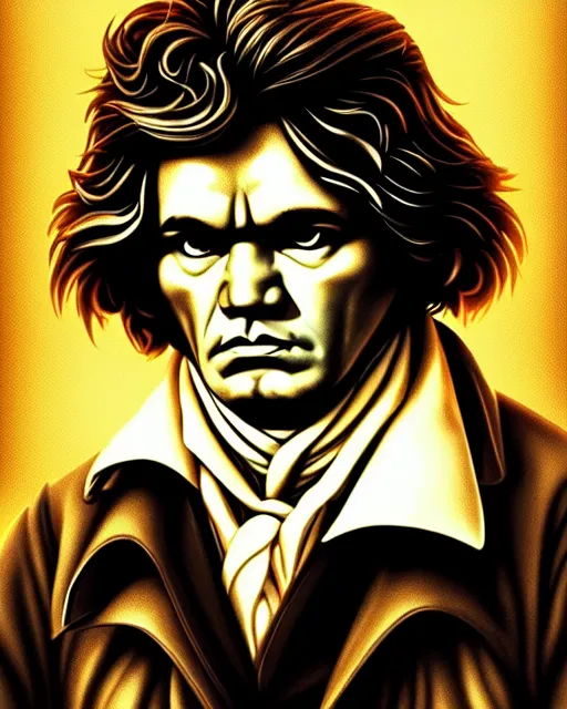 Prompt: beethoven, character portrait, portrait, close up, concept art, intricate details, highly detailed, sci - fi poster, cyberpunk art, in the style of looney tunes