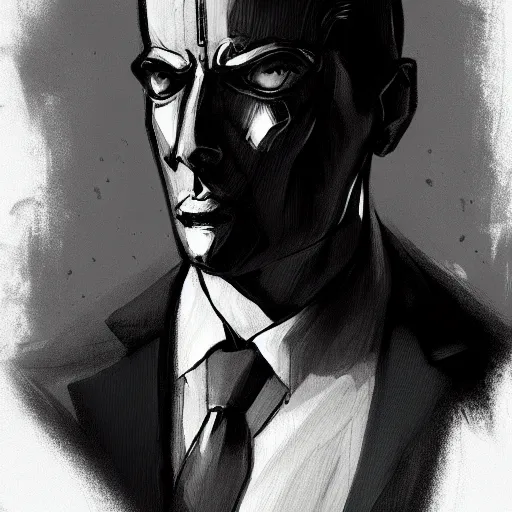 Image similar to a portrait of noir robot detective, in the style of greg rutkowski