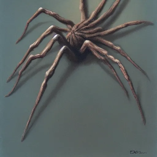 Prompt: spider by Zdzisław Beksiński, oil on canvas