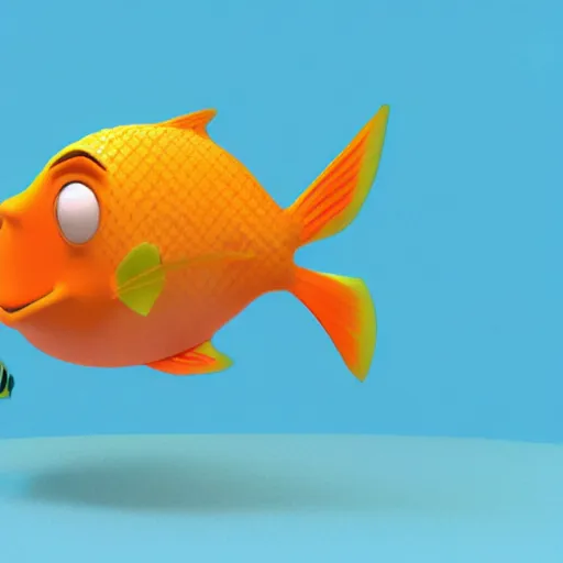 Image similar to a 3d render of a fish underwater that is looking a boat , in the style of a pixar cartoon, disney cartoon