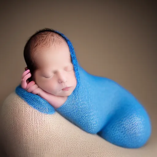 Prompt: beautiful photography of newborn, blue colors, hyper realistic, 8 0 mm, studio lighting