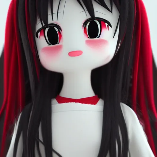 Prompt: cute fumo plush of a girl who traded her soul for her beauty, black and red and white, vray