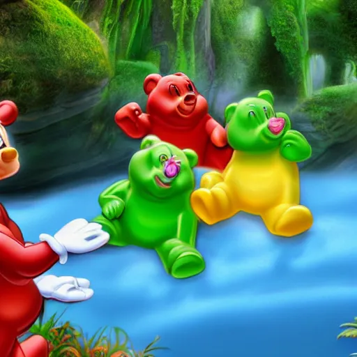 Image similar to photorealistic disney's adventures of the gummi bears, award winning photo, 4 k