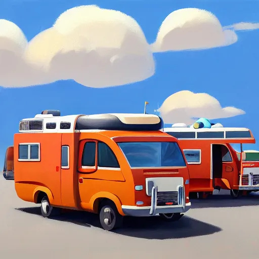 Image similar to goro fujita ilustration loaded with suitcases a motorhome at a gas station, painting by goro fujita, sharp focus, highly detailed, artstation