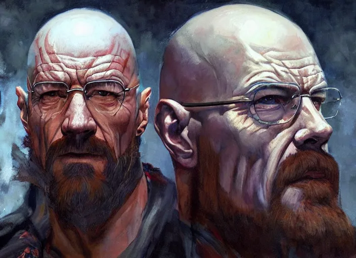 Image similar to a highly detailed beautiful portrait of walter white as kratos, by gregory manchess, james gurney, james jean