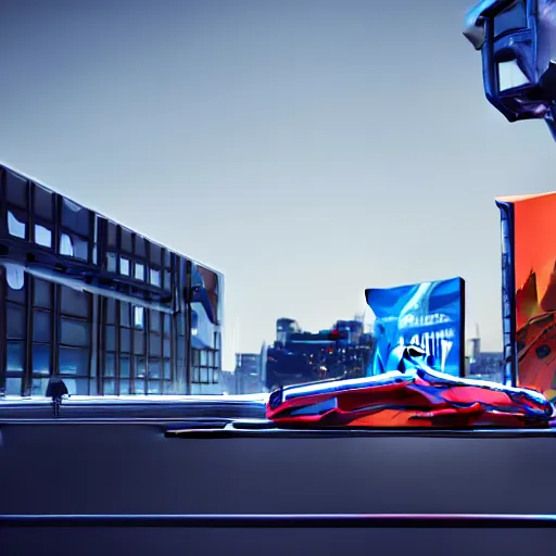 Image similar to sci-fi wall structure logotype and car on the coronation of napoleon painting and digital billboard in the middle, unreal engine 5, keyshot, octane, artstation trending, ultra high detail, ultra realistic, cinematic, 8k, 16k, in style of zaha hadid, in plastic, dark, tilt shift,